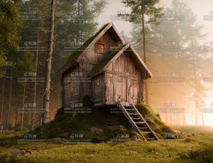 唯美清晨木屋场景