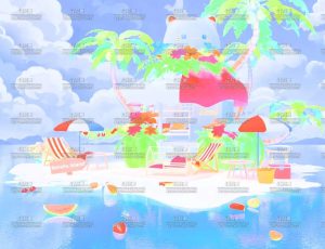 可爱卡通沙滩动画场景