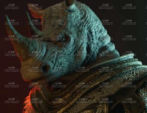 犀牛王写实雕像