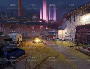 美国农村小屋夜晚场景