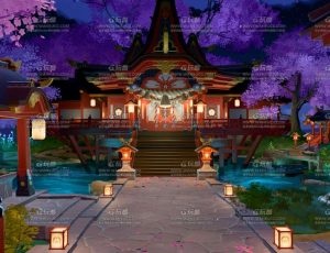 日本三渲二神庙建筑场景