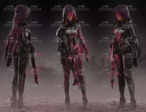 赛博朋克高精度科幻狙击手女角色模型