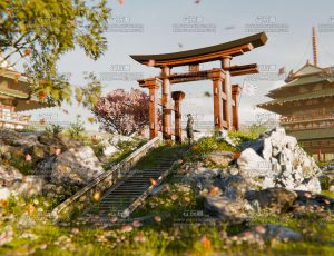 日本鸟居寺庙场景