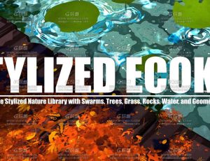 Blender风格化卡通自然场景植物树木草被石头生成器工程