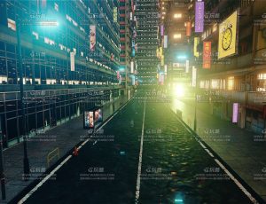 夜晚赛博朋克城市大景