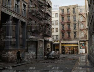 高精写实美国老旧街道场景