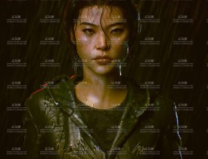 亚洲写实雨中女性角色模型