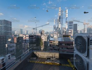 现代城市楼顶建筑场景