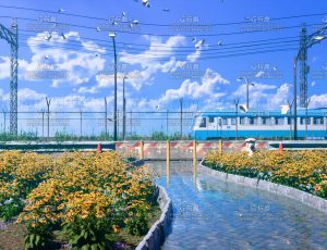 唯美清新花园动车场景