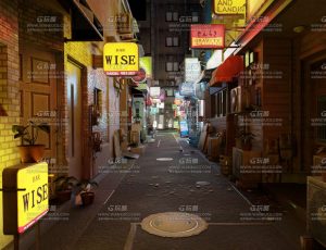 赛博朋克胡同小街道场景