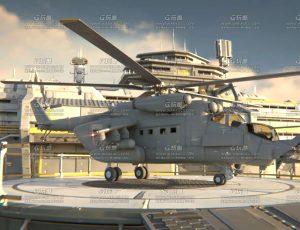 科幻军事直升飞机停机点小场景