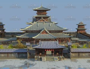 国风古代院子建筑场景