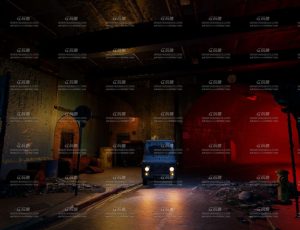 夜晚废墟胡同街道场景