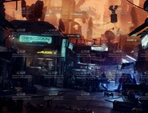 玩酷CG网—赛博科幻黑暗交易市场场景建筑