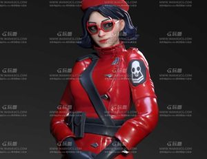 风格化红衣皮套服女孩