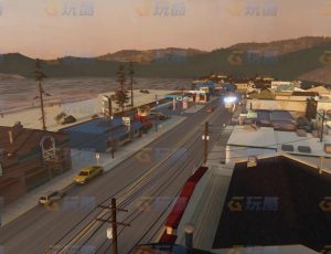 卡通海边城市小镇