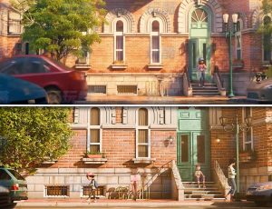 卡通小城市居民街道场景