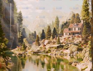唯美清新湖畔小屋高细节Blender动画场景