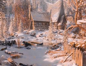 冬季密林小屋高细节Blender动画场景