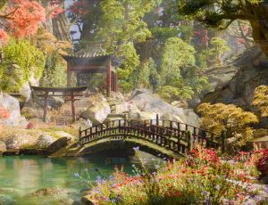 日式神庙植物园高细节Blender动画场景